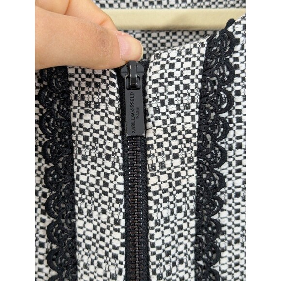 Karl Lagerfeld Women Tweed Blazer Black Panel Slimming Long Sleeve Jacket Sz 14 - Picture 3 of 9